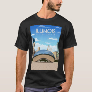 Illinois Vintage Minimal Retro State Travel Poster T-Shirt