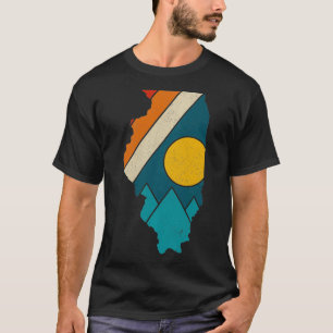 Illinois Vintage State Map Mountains Hiking Pride  T-Shirt