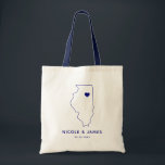 Illinois Wedding Welcome Bag Tote, Navy Map<br><div class="desc">Wedding welcome gift bag featuring map graphic. Your guests will love checking into their hotel and finding this tote filled with treats awaiting them. You may position the heart to the location of your big day using the "customise further" feature.</div>