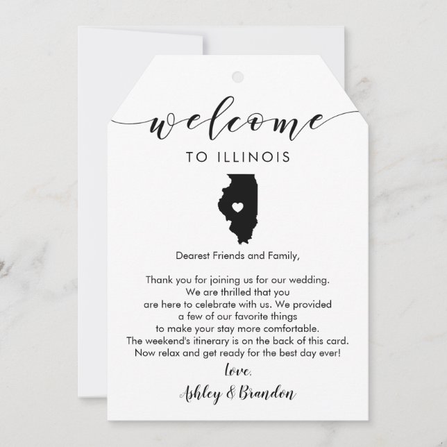 Illinois Wedding Welcome Tag, Letter Itinerary (Front)