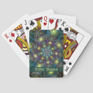 Illuminated abstract blue purple Fractal Art Name Playing Cards