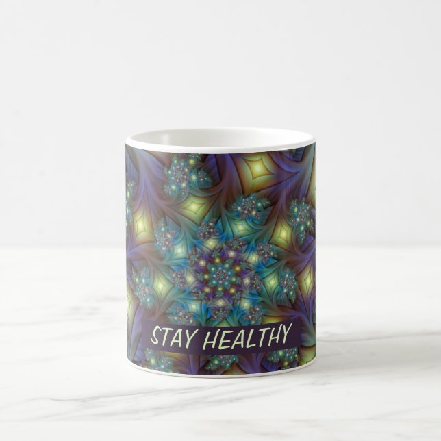 Illuminated abstract blue purple Fractal Pattern Coffee Mug (Center)