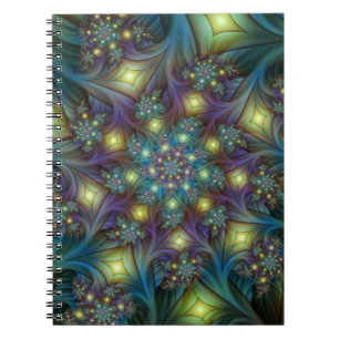 Illuminated abstract blue purple Fractal Pattern Notebook