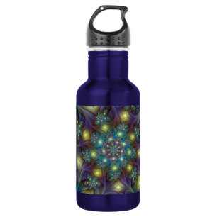 Illuminated Abstract Shiny Teal Purple Fractal Art 532 Ml Water Bottle
