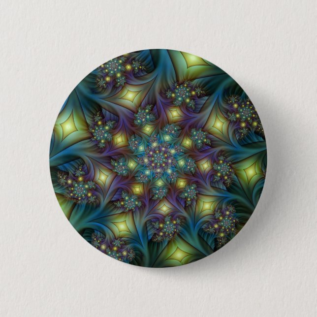 Illuminated Abstract Shiny Teal Purple Fractal Art 6 Cm Round Badge (Front)