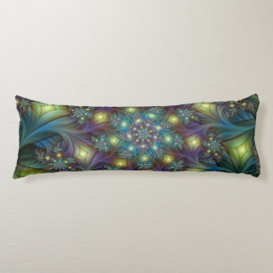 Illuminated Abstract Shiny Teal Purple Fractal Art Body Cushion