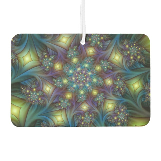 Illuminated Abstract Shiny Teal Purple Fractal Art Car Air Freshener (Front)