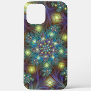 Illuminated Abstract Shiny Teal Purple Fractal Art iPhone 12 Pro Max Case