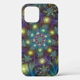 Illuminated Abstract Shiny Teal Purple Fractal Art iPhone 12 Pro Case