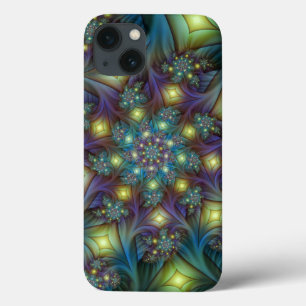 Illuminated Abstract Shiny Teal Purple Fractal Art iPhone 13 Case
