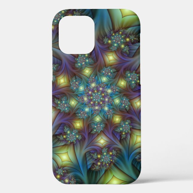 Illuminated Abstract Shiny Teal Purple Fractal Art Case-Mate iPhone Case (Back)