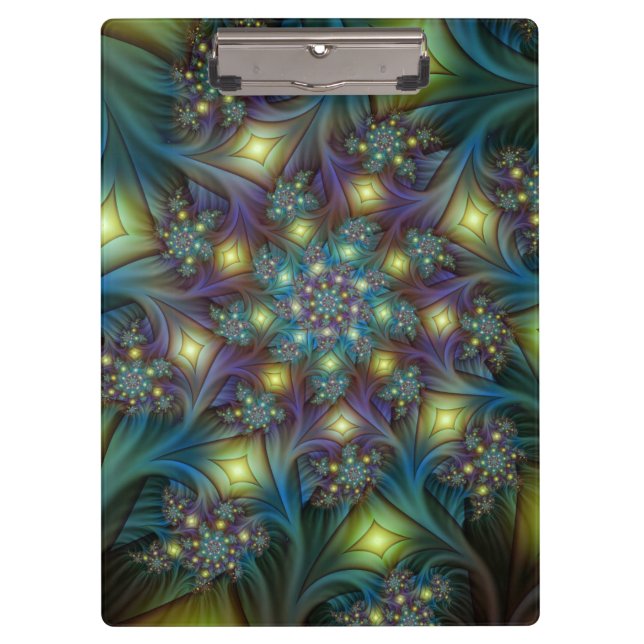 Illuminated Abstract Shiny Teal Purple Fractal Art Clipboard (Front)