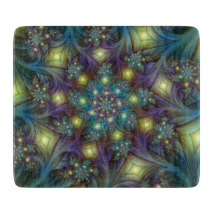 Illuminated Abstract Shiny Teal Purple Fractal Art Cutting Board