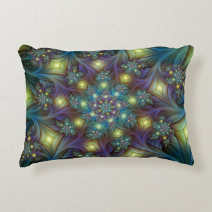 Illuminated Abstract Shiny Teal Purple Fractal Art Decorative Cushion