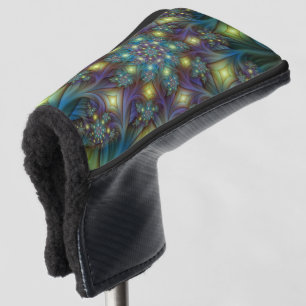 Illuminated Abstract Shiny Teal Purple Fractal Art Golf Head Cover