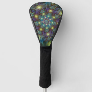 Illuminated Abstract Shiny Teal Purple Fractal Art Golf Head Cover