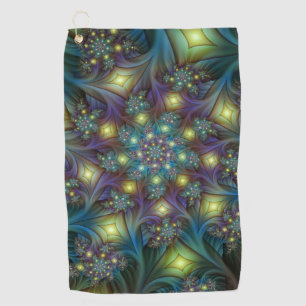 Illuminated Abstract Shiny Teal Purple Fractal Art Golf Towel
