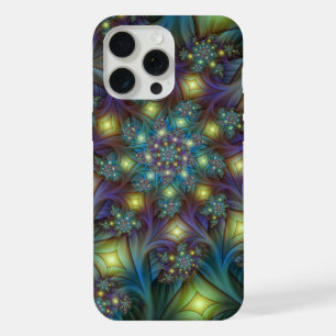 Illuminated Abstract Shiny Teal Purple Fractal Art iPhone 15 Pro Max Case