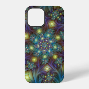 Illuminated Abstract Shiny Teal Purple Fractal Art iPhone 12 Pro Case