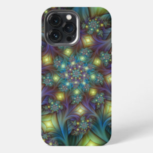 Illuminated Abstract Shiny Teal Purple Fractal Art iPhone 13 Pro Max Case