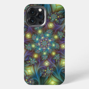 Illuminated Abstract Shiny Teal Purple Fractal Art iPhone 13 Pro Max Case
