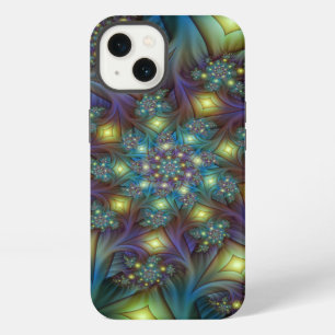 Illuminated Abstract Shiny Teal Purple Fractal Art iPhone 13 Case
