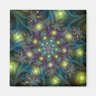 Illuminated Abstract Shiny Teal Purple Fractal Art Magnet