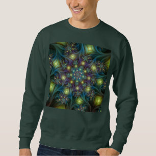 Illuminated Abstract Shiny Teal Purple Fractal Art Sweatshirt