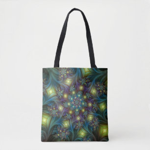 Illuminated Abstract Shiny Teal Purple Fractal Art Tote Bag