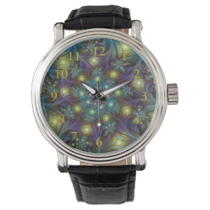 Illuminated Abstract Shiny Teal Purple Fractal Art Watch