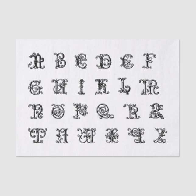 Illuminated Alphabet Letters for Decoupage Tissue Paper (Front)