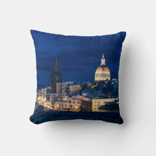 Illuminated at night Valletta old town and harbor Cushion