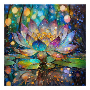 Illuminated Blooming Lotus Flower Poster