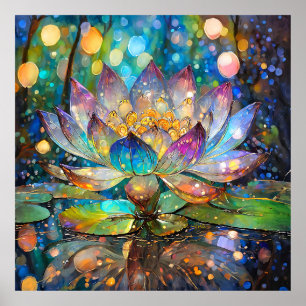 Illuminated Blooming Lotus Flower Poster