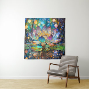 Illuminated Blooming Lotus Flower Tapestry