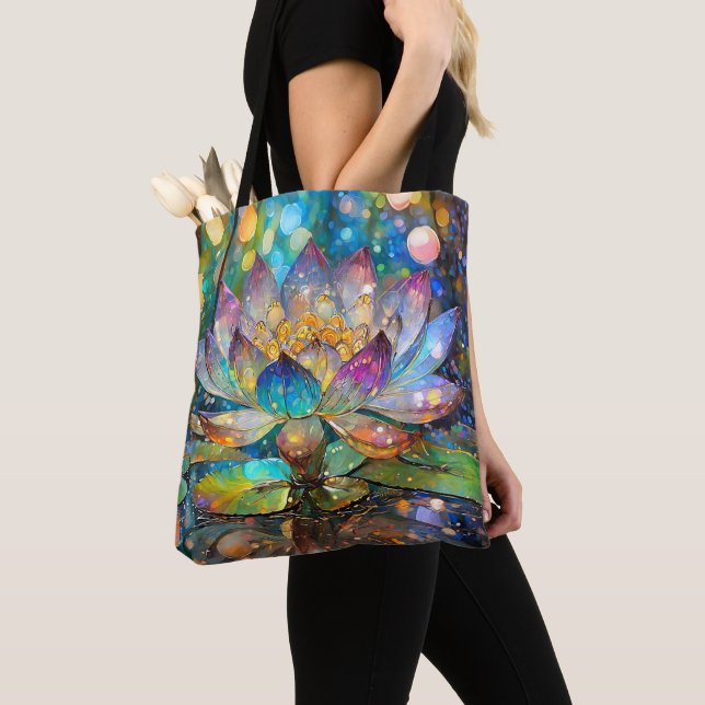 Illuminated Blooming Lotus Flower Tote Bag (Close Up)