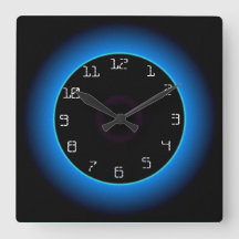 Illuminated Blue/Aqua on Black> Wall Clock