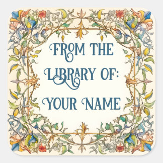 Illuminated Border Bookplate Square Sticker