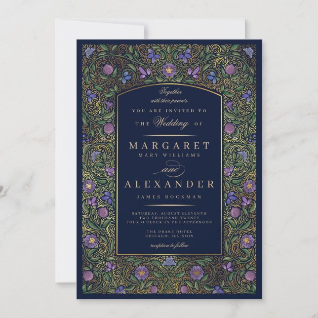 Illuminated Border Wedding Invitation / Faux Gold (Front)