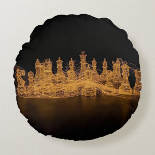 Illuminated Chess Pieces Round Pillow
