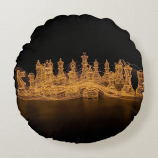 Illuminated Chess Pieces Round Pillow