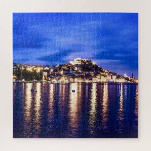 Illuminated harbor in Sibenik, Croatia Jigsaw Puzzle