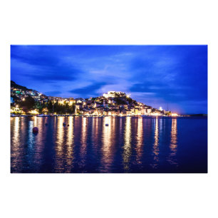 Illuminated harbor in Sibenik, Croatia Photo Print