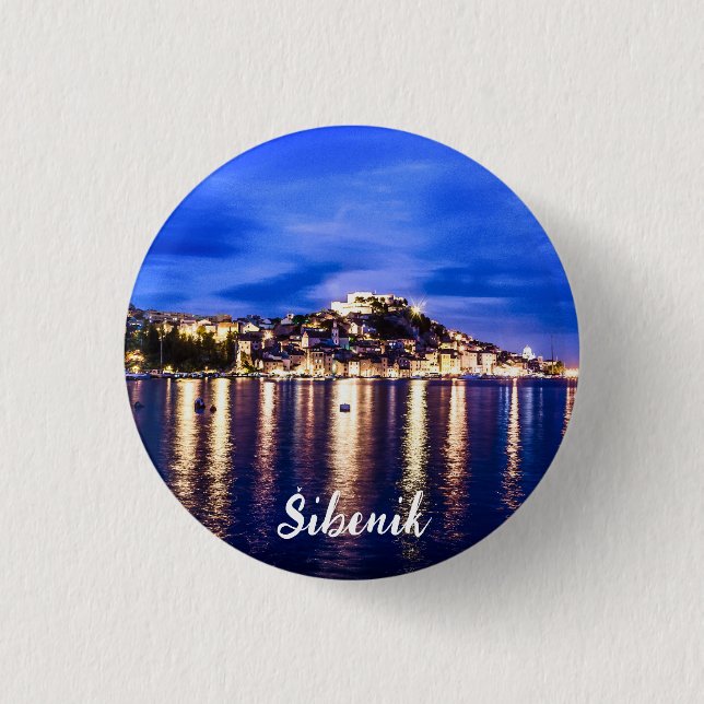 Illuminated harbour in Sibenik, Croatia 3 Cm Round Badge (Front)