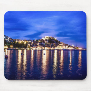 Illuminated harbour in Sibenik, Croatia Mouse Pad
