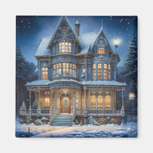 Illuminated House on a Christmas Eve Magnet
