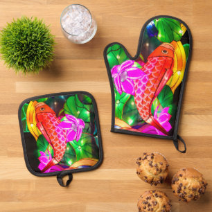 Illuminated Koi Oven Mitt & Pot Holder Set
