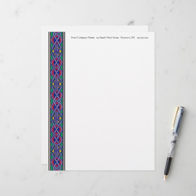 Illuminated Manuscript Border in Red Blue n Green (Front/Back In Situ)