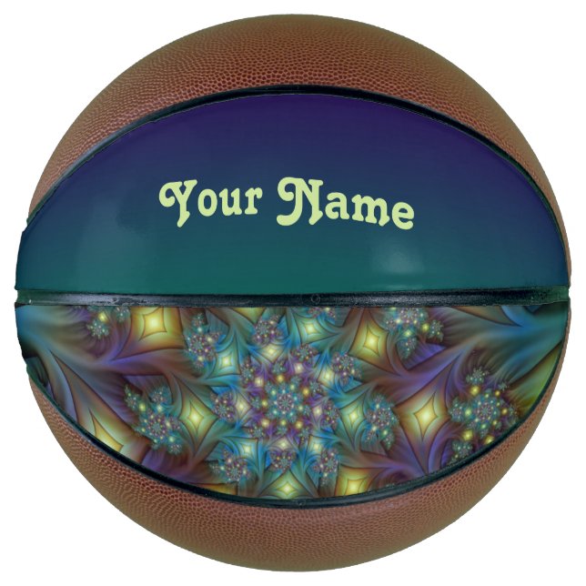 Illuminated modern blue purple Fractal Art Name Basketball (Front)