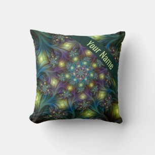 Illuminated modern blue purple Fractal Art Name Cushion